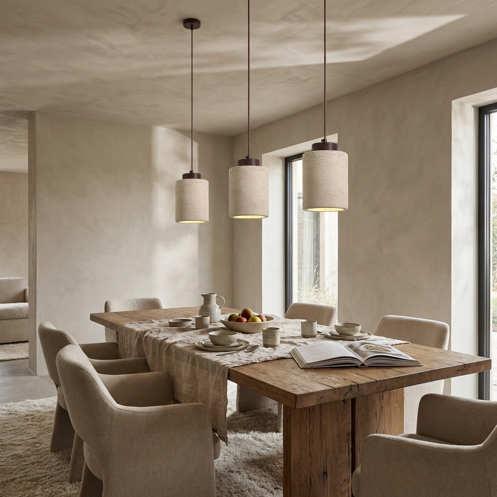 Natural Travertine Stone Drum Pendant Light