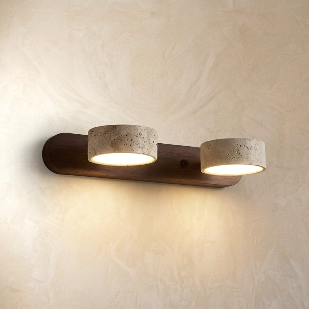 Natural Travertine Stone Dual Spot Wall Lamp