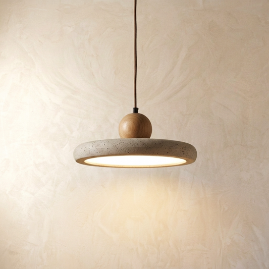 Natural Travertine Stone Slim Disc Pendant Light