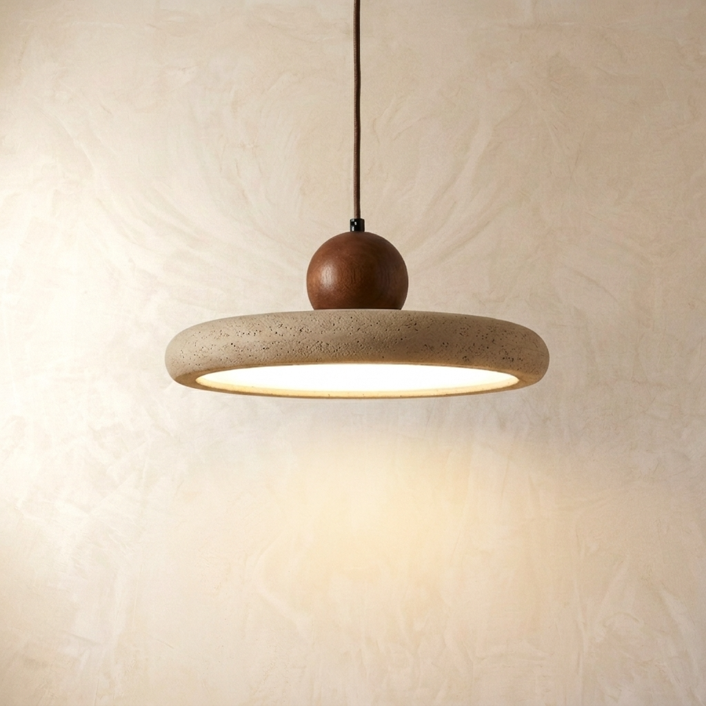 Natural Travertine Stone Slim Disc Pendant Light