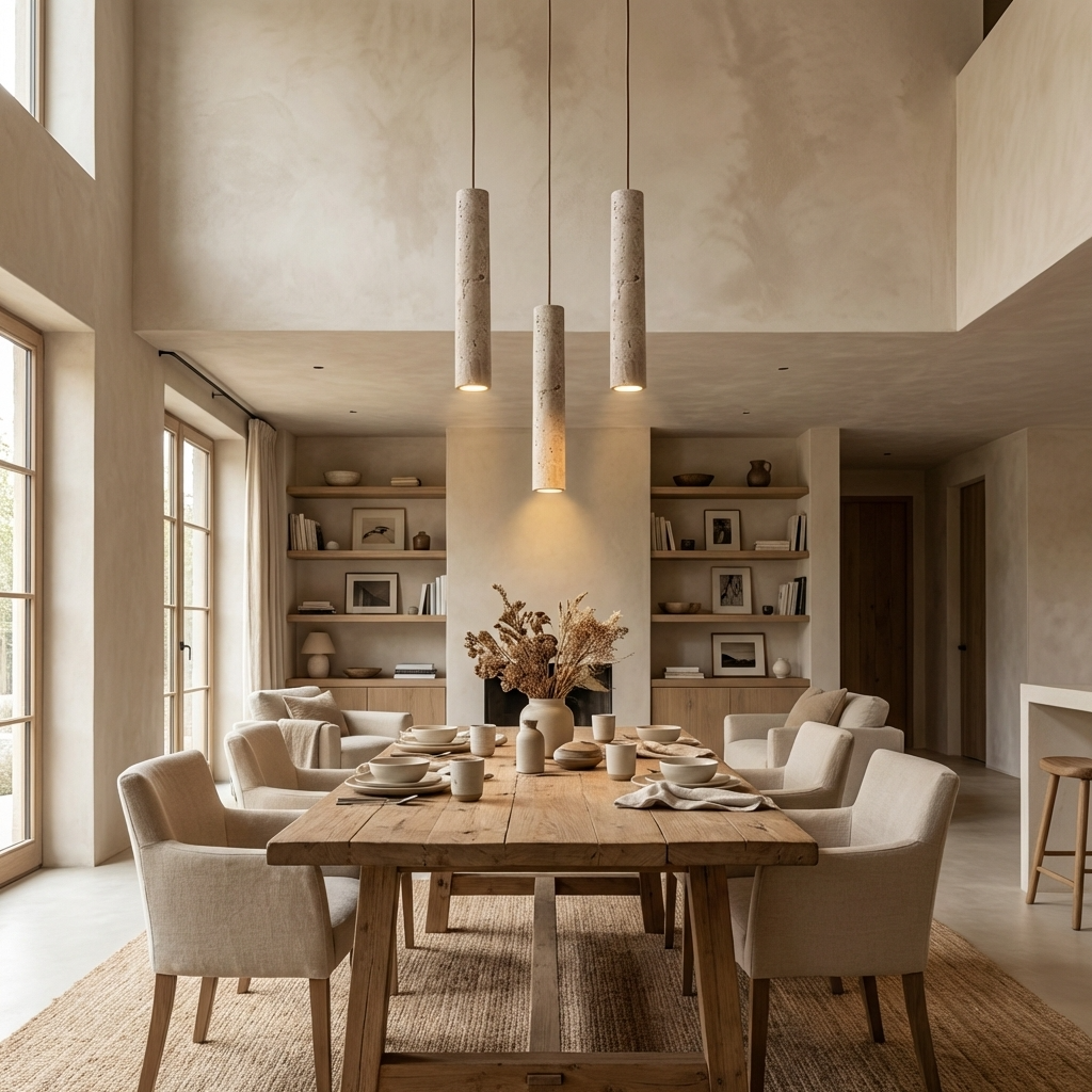 Natural Travertine Stone Slim Linear Pendant Light