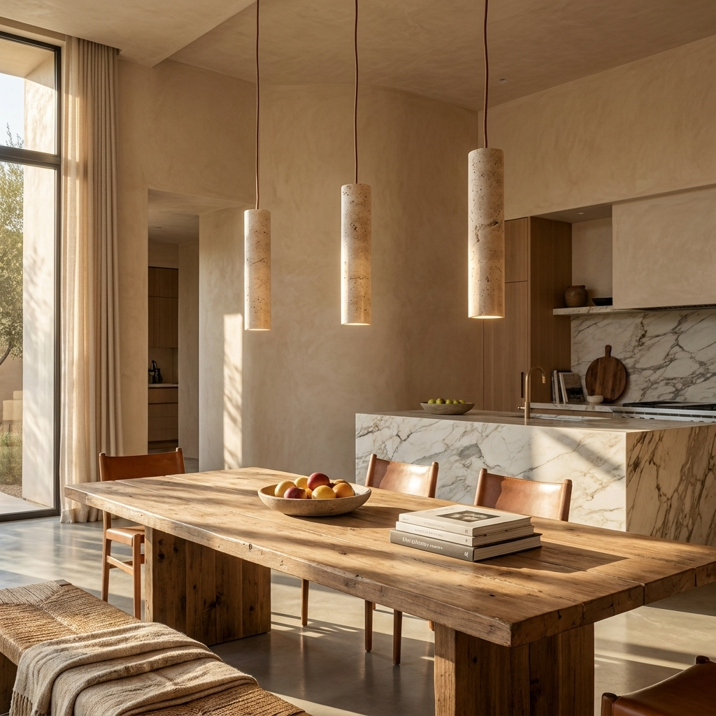 Natural Travertine Stone Slim Linear Pendant Light