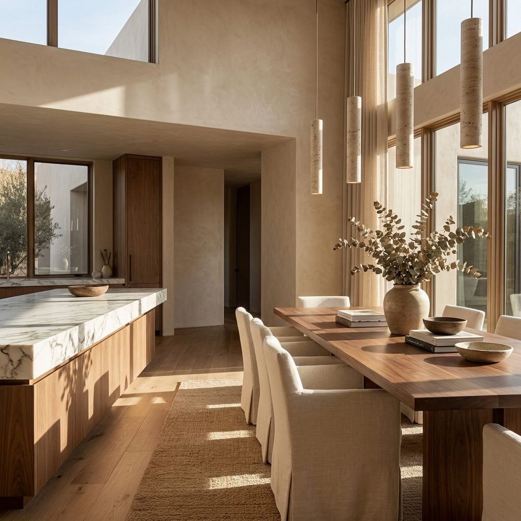 Natural Travertine Stone Slim Linear Pendant Light