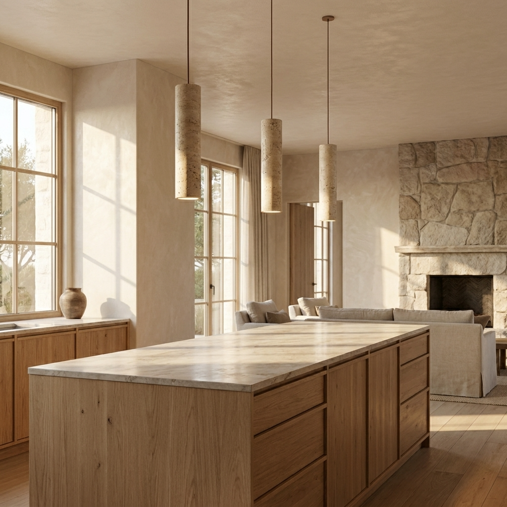 Natural Travertine Stone Slim Linear Pendant Light