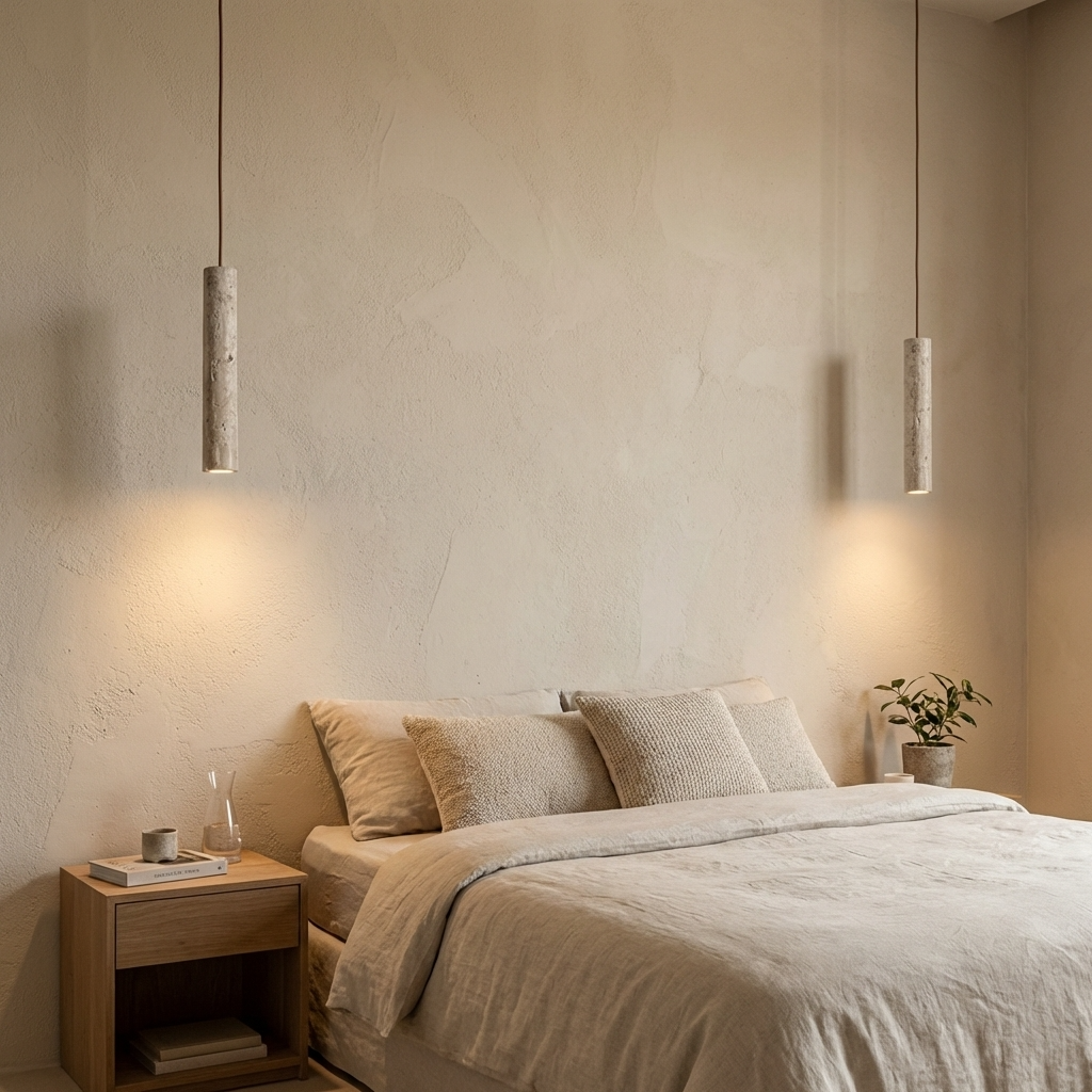 Natural Travertine Stone Slim Linear Pendant Light