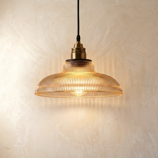 Ribbed Glass Retro Pendant Light