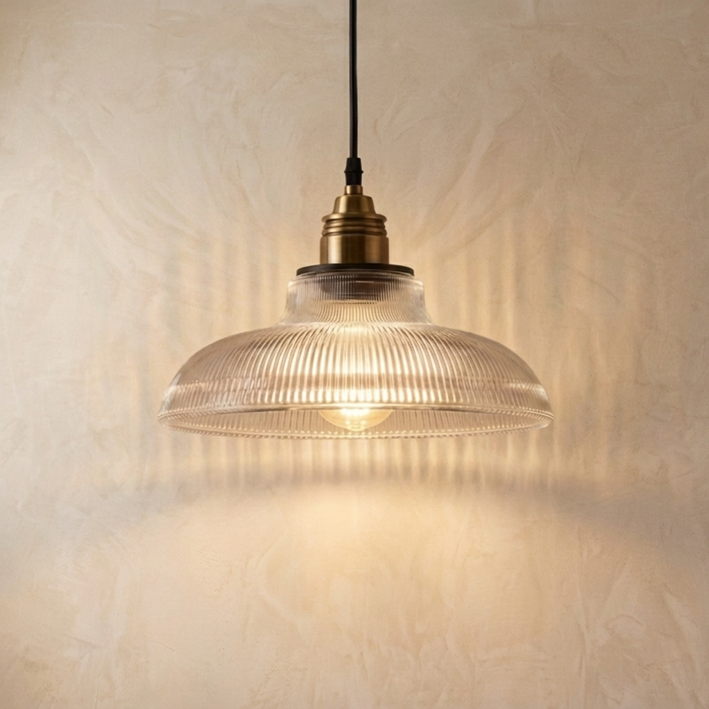 Ribbed Glass Retro Pendant Light