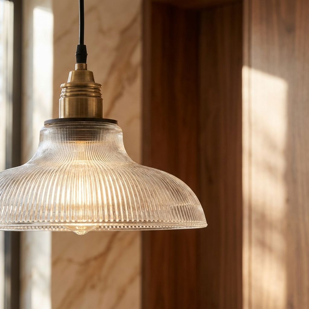 Ribbed Glass Retro Pendant Light