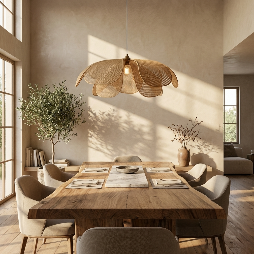 Woven Rattan Petal Pendant Light