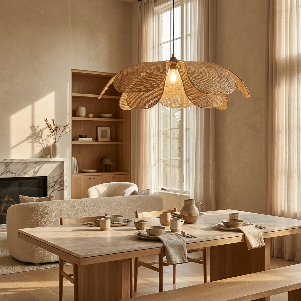 Woven Rattan Petal Pendant Light
